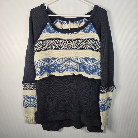 Free People Blue Aztec Tribal Soft Boho Snow Angel Angora Rabbit Hair Sweater S - Picture 4 of 16